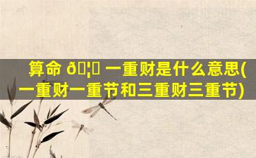 算命 🦋 一重财是什么意思(一重财一重节和三重财三重节)